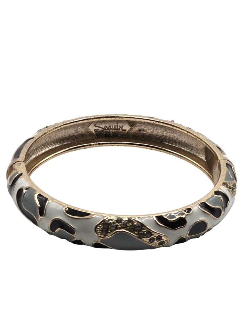 Bracelet Sequin Gold-Tone Enamel Bangle animal print gray black white jewelry